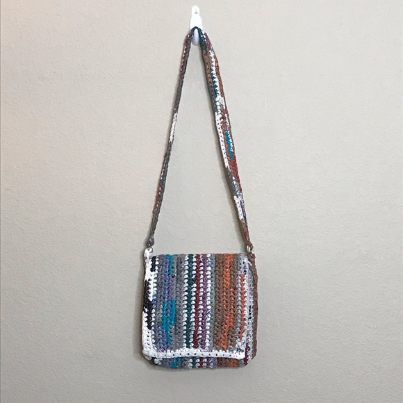 Upcycled Woven Crossbody Flap Purse Handmade Unique Recycled - Picture 11 of 12